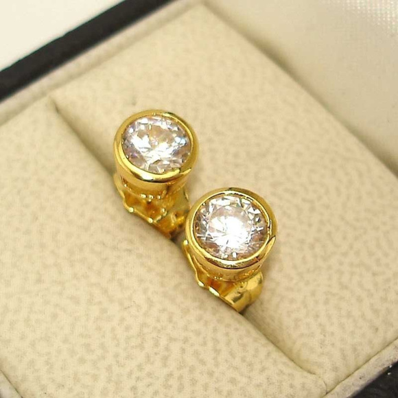 Other - Mens 24K Yellow Gold Filled Diamond Zircon Stud Earrings 7mm Bezel Enclosed